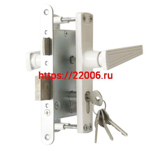 Замок Zenit (Зенит) врезной цилиндровый с защёлкой в комплекте с ручкой ЗВ4-3.01 (белый), 4 кл. Замок Zenit (Зенит) врезной цилиндровый с защёлкой в комплекте с ручкой ЗВ4-3.01 (белый), 4 кл.