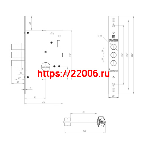 Замок Fuaro (Фуаро) врезной сувальдный TERMO MDV25/S-60.00.3R16 4 key (ключ удл. 120/75 мм) фото 3 Замок Fuaro (Фуаро) врезной сувальдный TERMO MDV25/S-60.00.3R16 4 key (ключ удл. 120/75 мм) фото 3