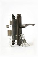 Замок Zenit (Зенит) врезной цилиндровый с защёлкой в комплекте с ручкой ЗВ4-3.07 (бронза), 4 кл.