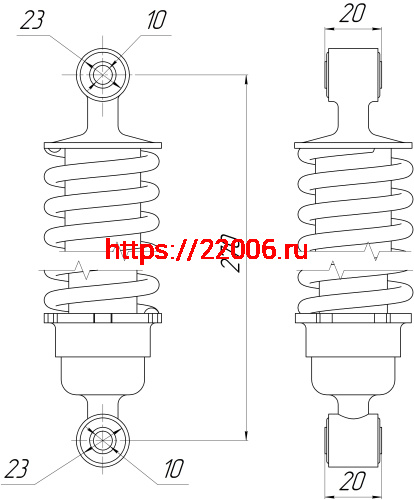 Амортизатор перед. L-270, D1-23, d1-10, Н1-20, D2-23, d2-10, Н2-20 RHINO фото 2 Амортизатор перед. L-270, D1-23, d1-10, Н1-20, D2-23, d2-10, Н2-20 RHINO фото 2