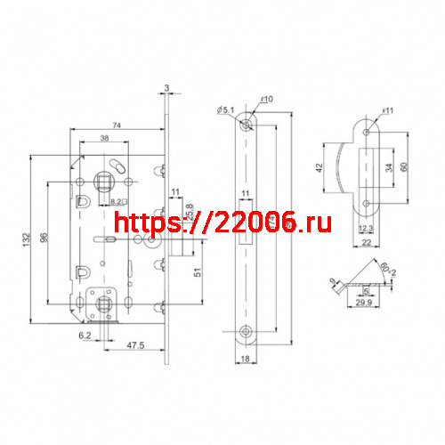Защелка Punto (Пунто) врезная LM/PL96WC-50/BL BL (черный) фото 3 Защелка Punto (Пунто) врезная LM/PL96WC-50/BL BL (черный) фото 3