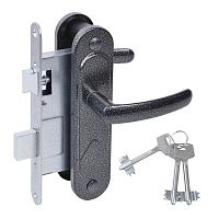 Замок Absolyute (Абсолют) врезной сувальдный с защёлкой в комплекте с ручкой ЗВ9.2-08 (серебро антик), 3 кл.