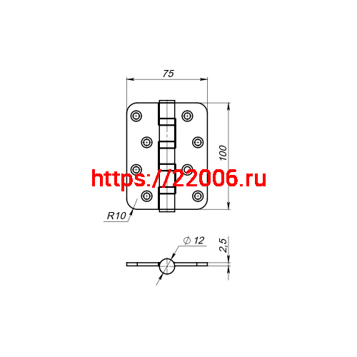 Петля Fuaro (Фуаро) универсальная IN4400U-R10 PB (4BB-R10 100x75x2,5) латунь фото 3 Петля Fuaro (Фуаро) универсальная IN4400U-R10 PB (4BB-R10 100x75x2,5) латунь фото 3