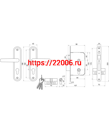 Замок Omega (Омега) врезной цилиндровый с защёлкой в комплекте с ручкой ЗВ7.02 (медь), 4 кл. фото 2 Замок Omega (Омега) врезной цилиндровый с защёлкой в комплекте с ручкой ЗВ7.02 (медь), 4 кл. фото 2