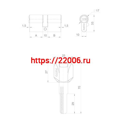 Цилиндровый Punto (Пунто) механизм (Z400/90) Z4000Key90(40+10+40) CP хром фото 4