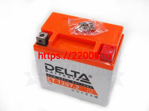 Аккумулятор 12В  7 А/ч, кислотный AGM ((Delta CT 1207.2) , (114x70x108) обратная полярность