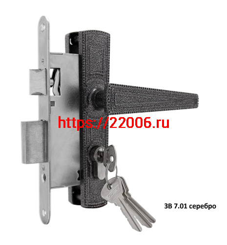Замок Omega (Омега) врезной цилиндровый с защёлкой в комплекте с ручкой ЗВ7.01 (серебро), 4 кл. Замок Omega (Омега) врезной цилиндровый с защёлкой в комплекте с ручкой ЗВ7.01 (серебро), 4 кл.