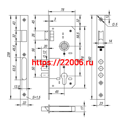 Корпус Fuaro (Фуаро) врезного замка с защёлкой DD900/C-45.85.3MR (900 3MR W/B) PB латунь фото 2 Корпус Fuaro (Фуаро) врезного замка с защёлкой DD900/C-45.85.3MR (900 3MR W/B) PB латунь фото 2