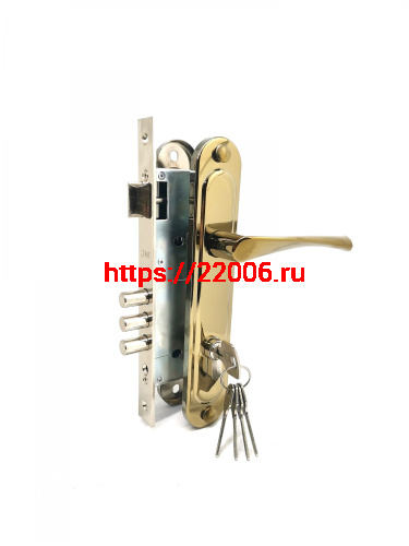 Замок Zenit (Зенит) врезной цилиндровый с защёлкой в комплекте с ручкой ЗВ4-85.3 (золото лак), 5 кл. Замок Zenit (Зенит) врезной цилиндровый с защёлкой в комплекте с ручкой ЗВ4-85.3 (золото лак), 5 кл.