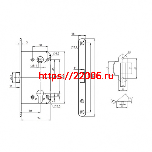 Корпус Punto (Пунто) замка PL85-50/BL SSC-16 сатин.хром фото 3