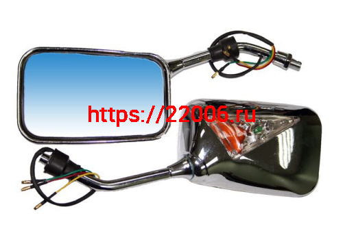 Зеркала заднего вида №19 пластик хром прямоугольный крепление с угла М10, с повторителем поворота Зеркала заднего вида №19 пластик хром прямоугольный крепление с угла М10, с повторителем поворота