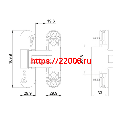 Петля Punto (Пунто) скрытой установки UNION 2.0 ZN (2.2) SC мат. хром фото 3