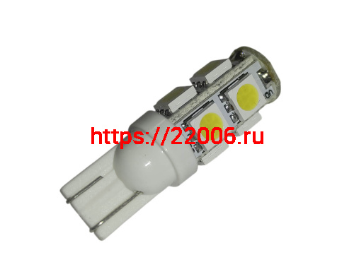 Лампа светодиодная (LED) 12V  T10  (W2,1х9,5d)  9SMD W5W чип 5050 белая фото 2