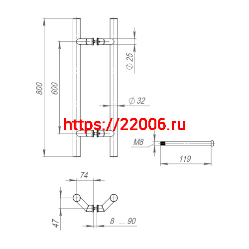 Ручка-скоба Fuaro (Фуаро) PULL.PH32/800.45 INOX 304 (PH-45-32/800-INOX) фото 3