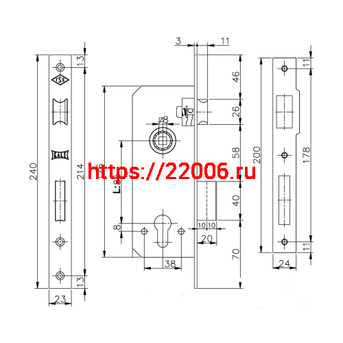 Корпус Kale kilit (Кале килит) врезного замка с защёлкой 152/R (35 mm) w/b (латунь) фото 3 Корпус Kale kilit (Кале килит) врезного замка с защёлкой 152/R (35 mm) w/b (латунь) фото 3