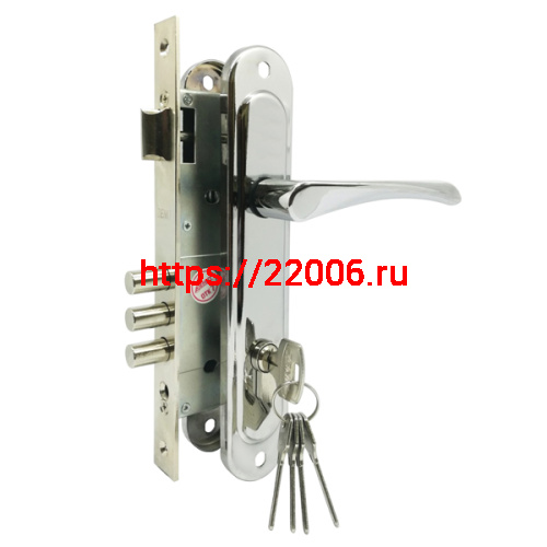 Замок Zenit (Зенит) врезной цилиндровый с защёлкой в комплекте с ручкой ЗВ4-85.3 (хром), 5 кл. Замок Zenit (Зенит) врезной цилиндровый с защёлкой в комплекте с ручкой ЗВ4-85.3 (хром), 5 кл.