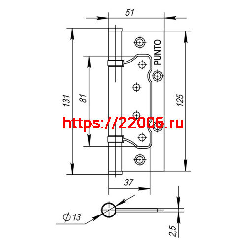 Петля Punto (Пунто) универсальная без врезки IN5200W PN (200-2B 125x2,5) мат. никель фото 3 Петля Punto (Пунто) универсальная без врезки IN5200W PN (200-2B 125x2,5) мат. никель фото 3