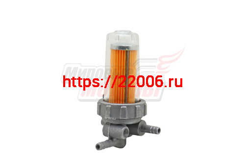 Кран топливный с пластиковым стаканом (с креплением на картер, штуцеры сбоку) R180 Кран топливный с пластиковым стаканом (с креплением на картер, штуцеры сбоку) R180