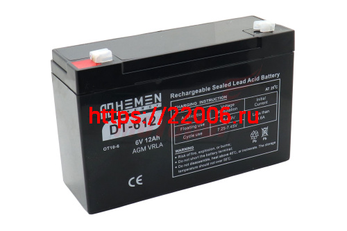 Аккумулятор герметичный 6В12Aч HEMEN ENERGY DT612 (OT12-6)(151x50x94mm)(электромашинки) Аккумулятор герметичный 6В12Aч HEMEN ENERGY DT612 (OT12-6)(151x50x94mm)(электромашинки)