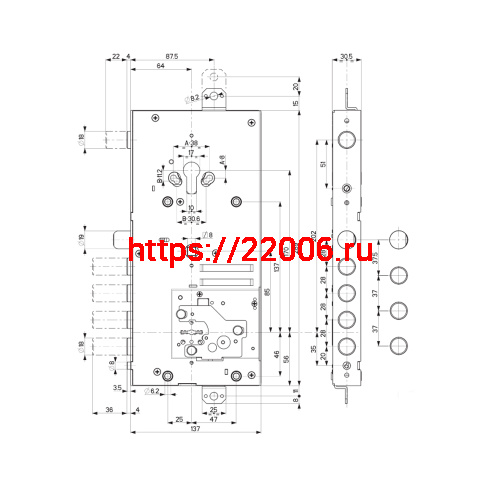 Замок Mottura (Моттура) врезной двухсистемный 54.J919M-S MyKey (левый), перекод. с торца, кл. 60 мм, без накл. фото 3