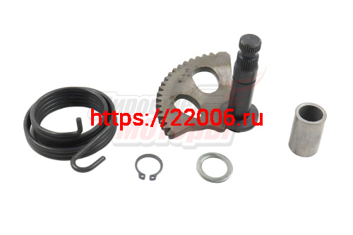 Вал кикстартера с сектором в сборе Yamaha JOG-50cc,2Т(L-75mm) (сектор,втулка, пруж,шайба, ст.кол.) Вал кикстартера с сектором в сборе Yamaha JOG-50cc,2Т(L-75mm) (сектор,втулка, пруж,шайба, ст.кол.)