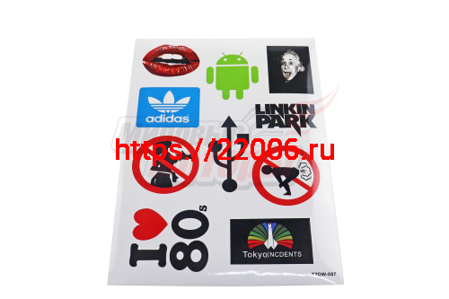 Наклейки: Губы, Android, Эйнштейн, Adidas, Linkin park и др. MV22A4D087 (10 элементов)(21х30)