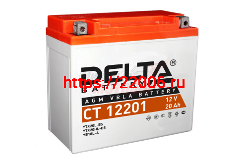 Аккумулятор 12В20Ач DELTA CT12201 (YTX20L-BS) (кислотн, герметичный) (обратн полярн) (177*88*154мм) Аккумулятор 12В20Ач DELTA CT12201 (YTX20L-BS) (кислотн, герметичный) (обратн полярн) (177*88*154мм)