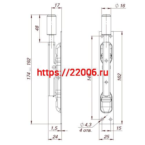 Задвижка Fuaro (Фуаро) торцевая RIGEL-set/160 D16x60mm (TDB set 160-24) в комплекте с ригелем фото 2 Задвижка Fuaro (Фуаро) торцевая RIGEL-set/160 D16x60mm (TDB set 160-24) в комплекте с ригелем фото 2