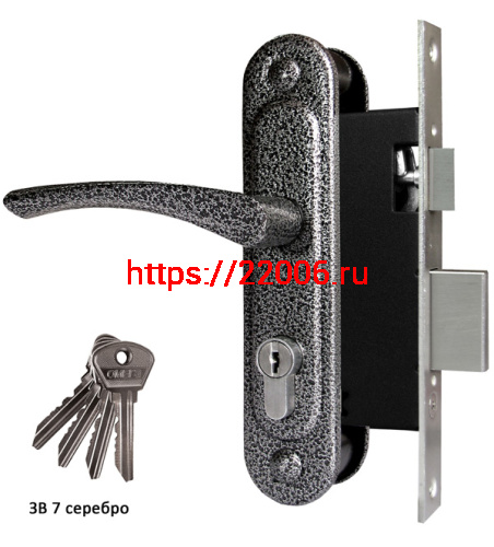 Замок Omega (Омега) врезной цилиндровый с защёлкой в комплекте с ручкой ЗВ7 (серебро), 4 кл. Замок Omega (Омега) врезной цилиндровый с защёлкой в комплекте с ручкой ЗВ7 (серебро), 4 кл.