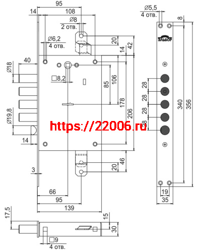 Замок Elbor (Эльбор) врезной сувальдный с защёлкой Рубин 1.08.31 с тягами, 5 кл. /22636/ фото 2 Замок Elbor (Эльбор) врезной сувальдный с защёлкой Рубин 1.08.31 с тягами, 5 кл. /22636/ фото 2