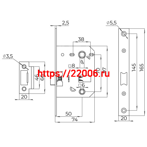 Защелка Ajax (Аякс) врезная PLASTLP72-50 (LP72-50) GP золото фото 2