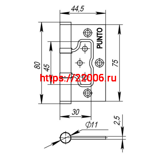 Петля Punto (Пунто) универсальная без врезки IN3200W GR (200-2B 75x2,5) графит фото 3