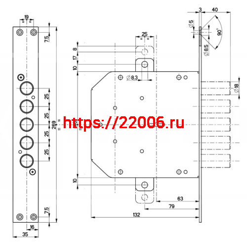 Замок Mottura (Моттура) врезной сувальдный 50.798-D (правый), ключ 40 мм, без накл. фото 3