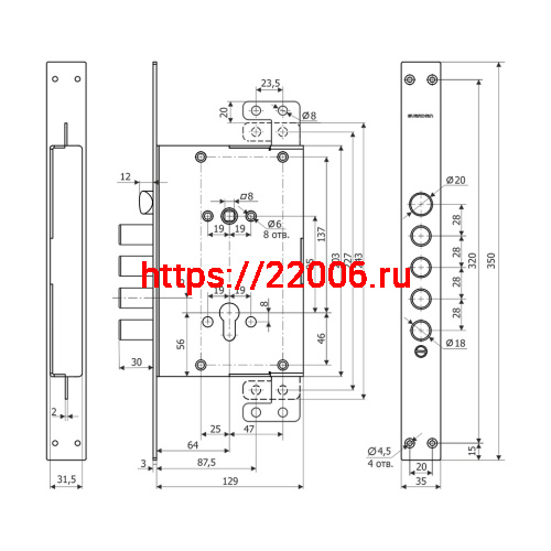 Корпус Guardian (Гардиан) врезного замка с защёлкой ЗВ 72.16 Т с тягами. /128:4140/ фото 2 Корпус Guardian (Гардиан) врезного замка с защёлкой ЗВ 72.16 Т с тягами. /128:4140/ фото 2