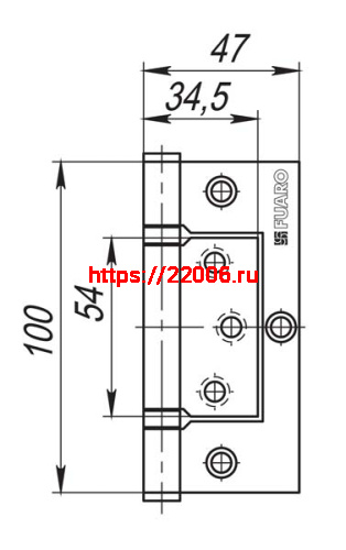Петля Fuaro (Фуаро) универсальная без врезки IN4300W PB (300-2BB 100x2,5) латунь фото 3