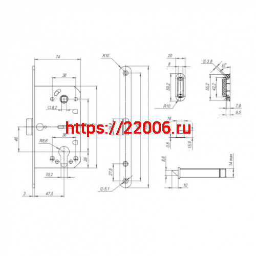 Корпус Punto (Пунто) замка ML85-50 SN (мат.никель) фото 3 Корпус Punto (Пунто) замка ML85-50 SN (мат.никель) фото 3