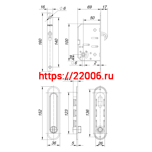 Защелка Punto (Пунто) с ручками для раздвижных дверей SH.SL152.KIT011-BK (Soft LINE SL-011) SN-3 матовый никель фото 4 Защелка Punto (Пунто) с ручками для раздвижных дверей SH.SL152.KIT011-BK (Soft LINE SL-011) SN-3 матовый никель фото 4