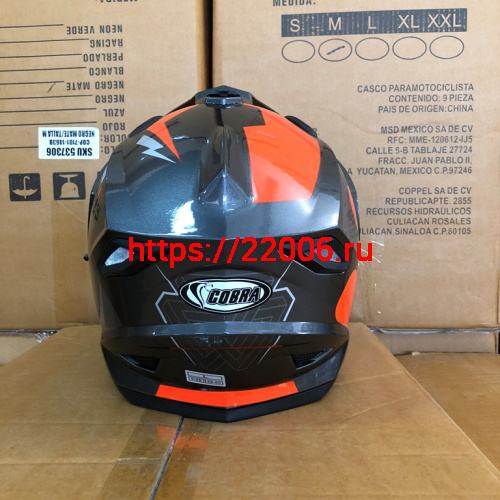 Шлем туринг (кросс со стеклом и очками) COBRA JK802, серо-оранжевый, размеры L фото 3