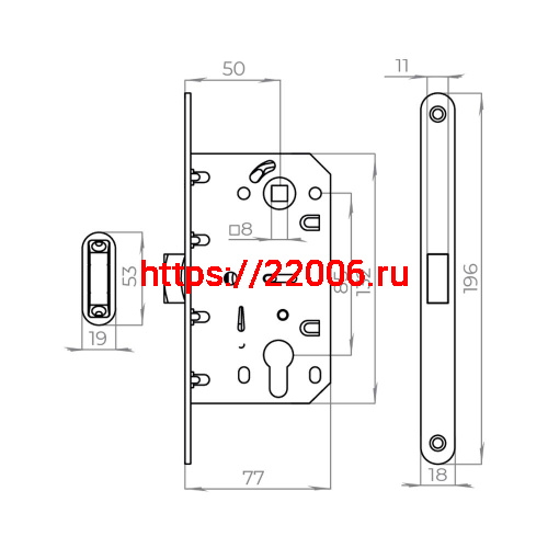 Корпус Ajax (Аякс) врезного замка с защелкой MAGNLN85-50 SN мат.никель фото 3 Корпус Ajax (Аякс) врезного замка с защелкой MAGNLN85-50 SN мат.никель фото 3