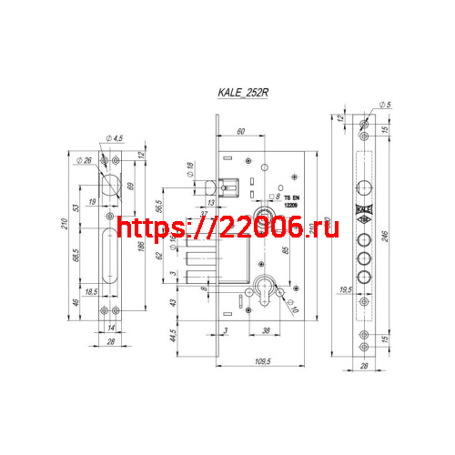 Корпус Kale kilit (Кале килит) врезного цилиндрового замка с защёлкой 252/R w/b фото 3 Корпус Kale kilit (Кале килит) врезного цилиндрового замка с защёлкой 252/R w/b фото 3