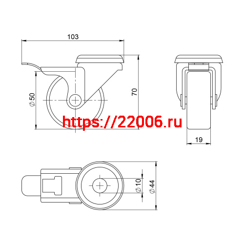 Опора Ajax (Аякс) колесная со стопором WL/B-50R/40 kg (brake) резина, под винт М8 фото 2 Опора Ajax (Аякс) колесная со стопором WL/B-50R/40 kg (brake) резина, под винт М8 фото 2