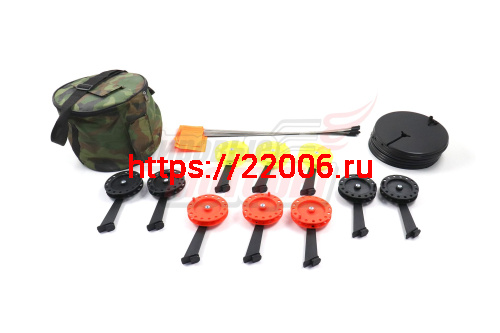 Набор жерлиц с угловой стойкой в сумке с цветными катушками d.85-90 Три кита (10шт Набор жерлиц с угловой стойкой в сумке с цветными катушками d.85-90 Три кита (10шт