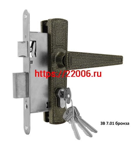 Замок Omega (Омега) врезной цилиндровый с защёлкой в комплекте с ручкой ЗВ7.01 (бронза), 4 кл. Замок Omega (Омега) врезной цилиндровый с защёлкой в комплекте с ручкой ЗВ7.01 (бронза), 4 кл.