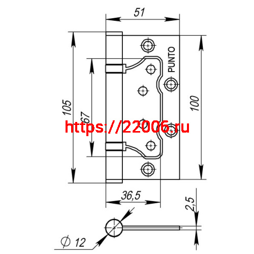 Петля Punto (Пунто) универсальная без врезки IN4200W-HD AC (200-2B/HD 100x2,5) медь фото 3
