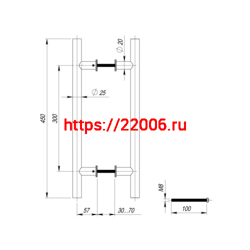 Ручка-скоба Fuaro (Фуаро) PULL.PH25/300.22 INOX 304 (PH-22-25/300-INOX) фото 4