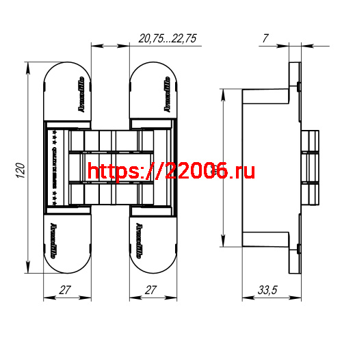 Петля Armadillo (Армадилло) скрытой установки U3D7000 FSG флор. золото TECH фото 4