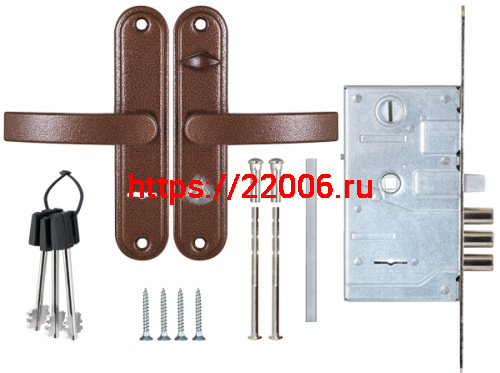 Замок Sam (Сам) врезной сувальдный с защёлкой в компл с ручкой ЗВ9-8.3/13(КЛП5-85) лев (медн ант), 3 кл/88011/ Замок Sam (Сам) врезной сувальдный с защёлкой в компл с ручкой ЗВ9-8.3/13(КЛП5-85) лев (медн ант), 3 кл/88011/