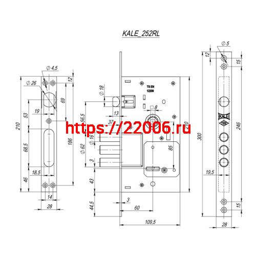 Замок Kale kilit (Кале килит) врезной сувальдный с защёлкой 252/RL, 5 кл. (кл. 60 мм) фото 3 Замок Kale kilit (Кале килит) врезной сувальдный с защёлкой 252/RL, 5 кл. (кл. 60 мм) фото 3