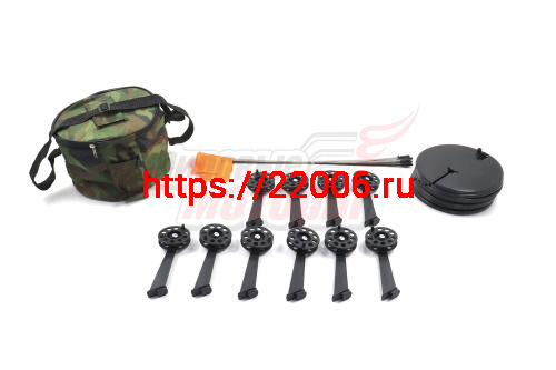 Набор жерлиц с угловой стойкой в сумке с черной катушкой d.60-65 Три кита