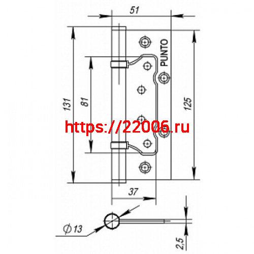 Петля Punto (Пунто) универсальная без врезки IN5200W GR (200-2B 125x2,5) графит фото 3